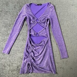 Solado Womens Purple‎ Bodycon Cut Out Long Sleeve Mini Dress Size XS